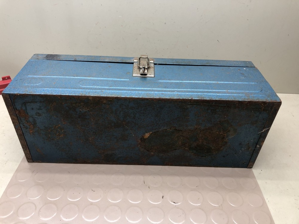 Vintage Blue Metal Toolbox With Red Tray Insert