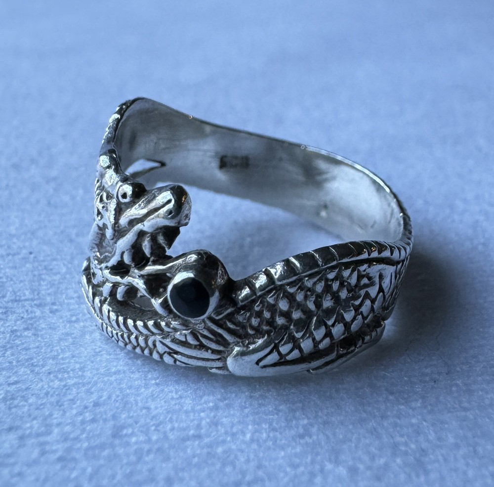 Sterling Silver Dragon Playing Ball Size 9