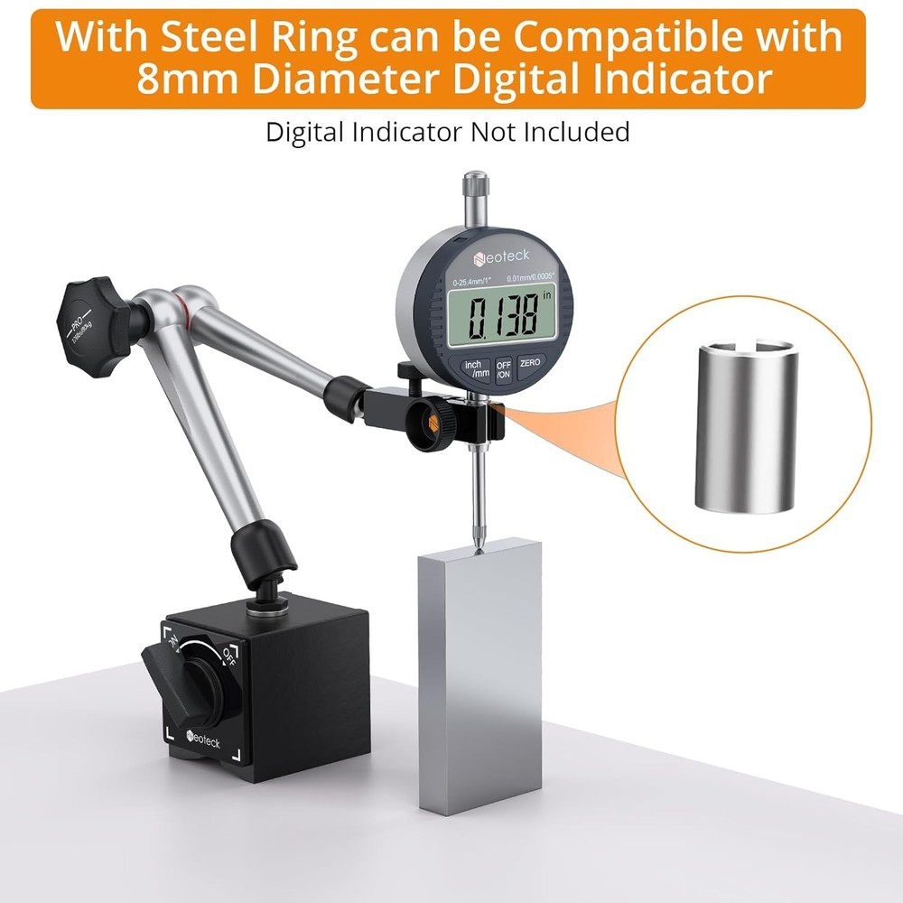 Magnetic Base Stand for Dial Indicator with Adjustable Arm and Stability Control