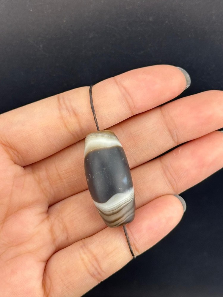 Authentic Ancient Large Banded Agate Stone Dzi Bead in Good Condition