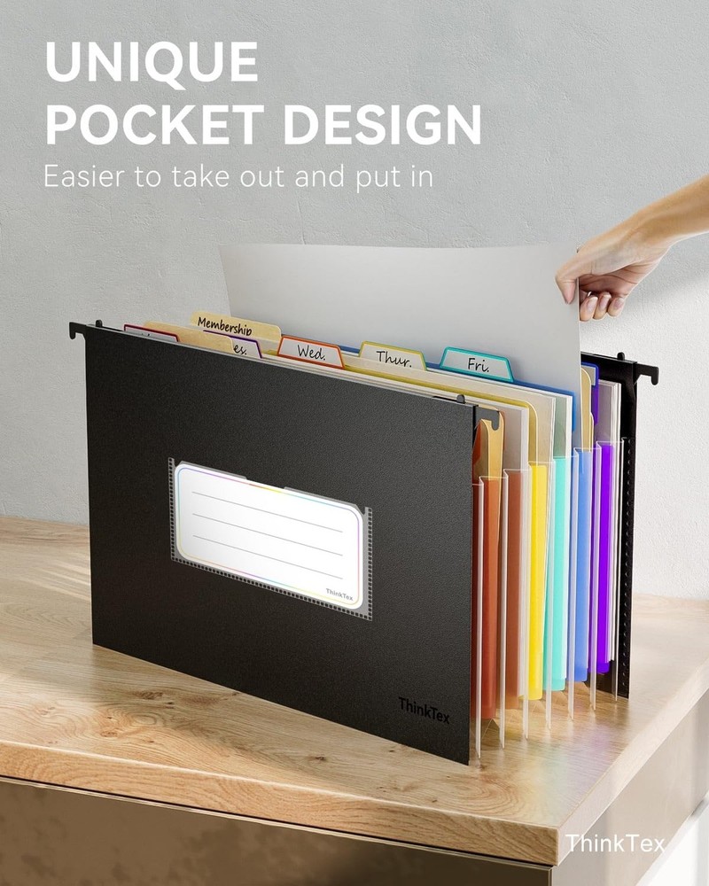 ThinkTex Plastic Expanding Hanging File Folders, 7 Innovative 1.2" Accordion ...