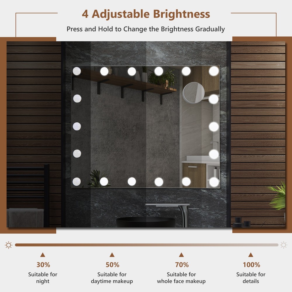 Vanity Mirror w/ Lights 3 Color Lighting Modes Tabletop & Wall-Mounted