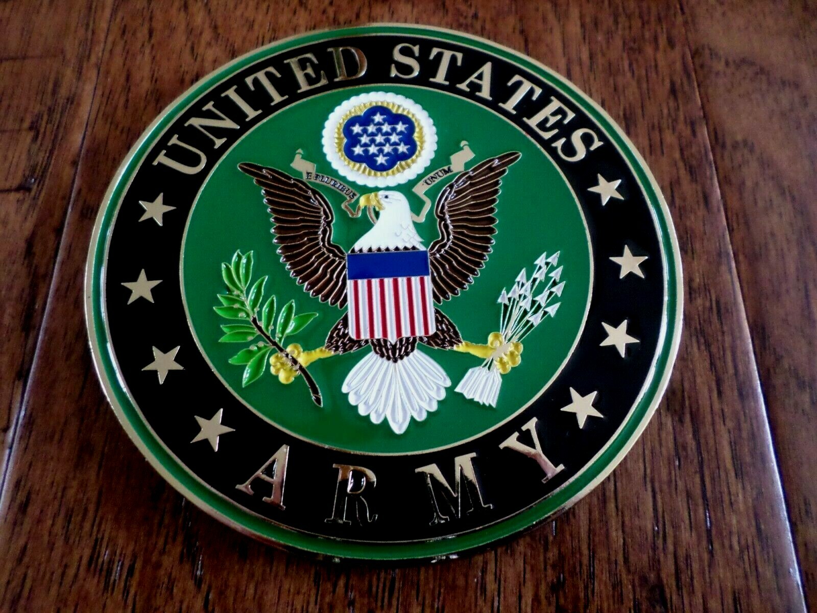 U.S ARMY METAL MEDALLION ENAMEL SHADOW BOX PRESENTATION EMBLEM PLAQUE 4" X 4"