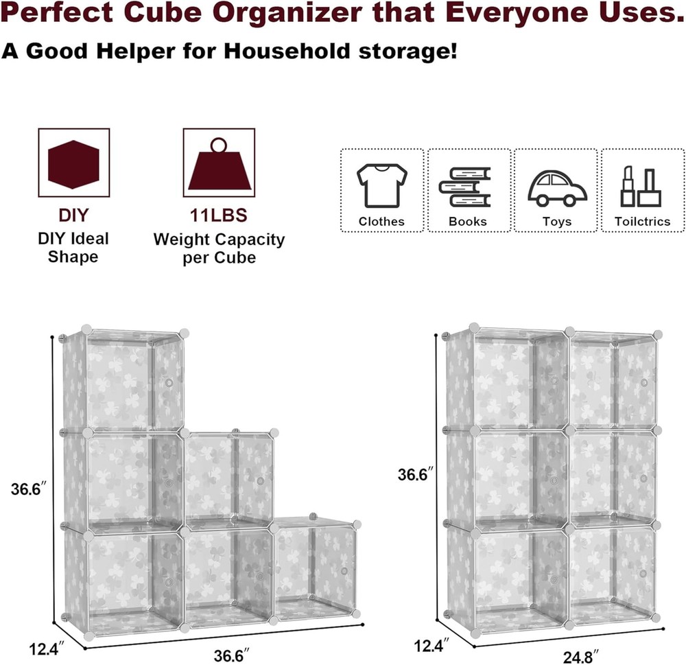 Cube Storage Organizer W/ Doors 6-Cube Shelves DIY Plastic Modular Bookshelf