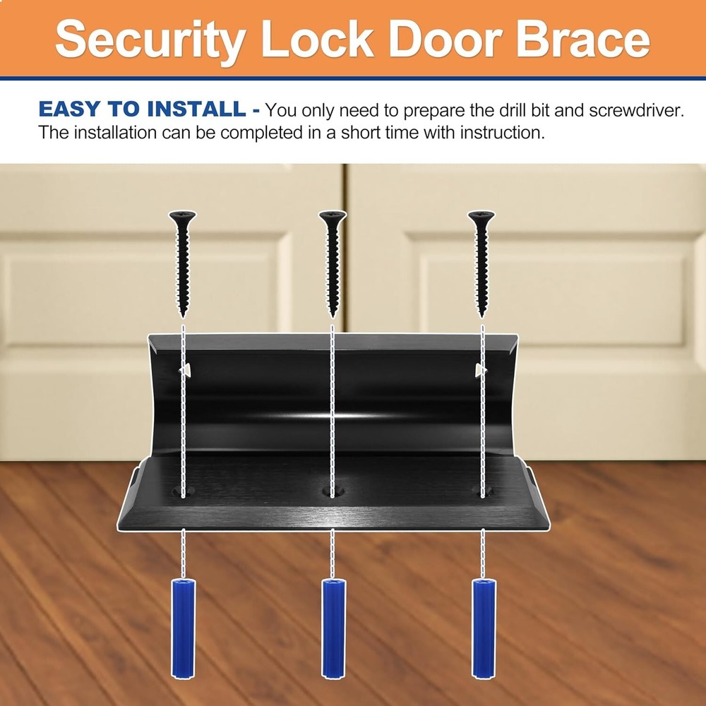 Powerful Security Lock Rectangular Door Brace Barricade House Double Safety...