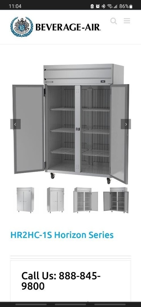 HR2-1S Model, beverage air refrigerator, chrome, great condition, 