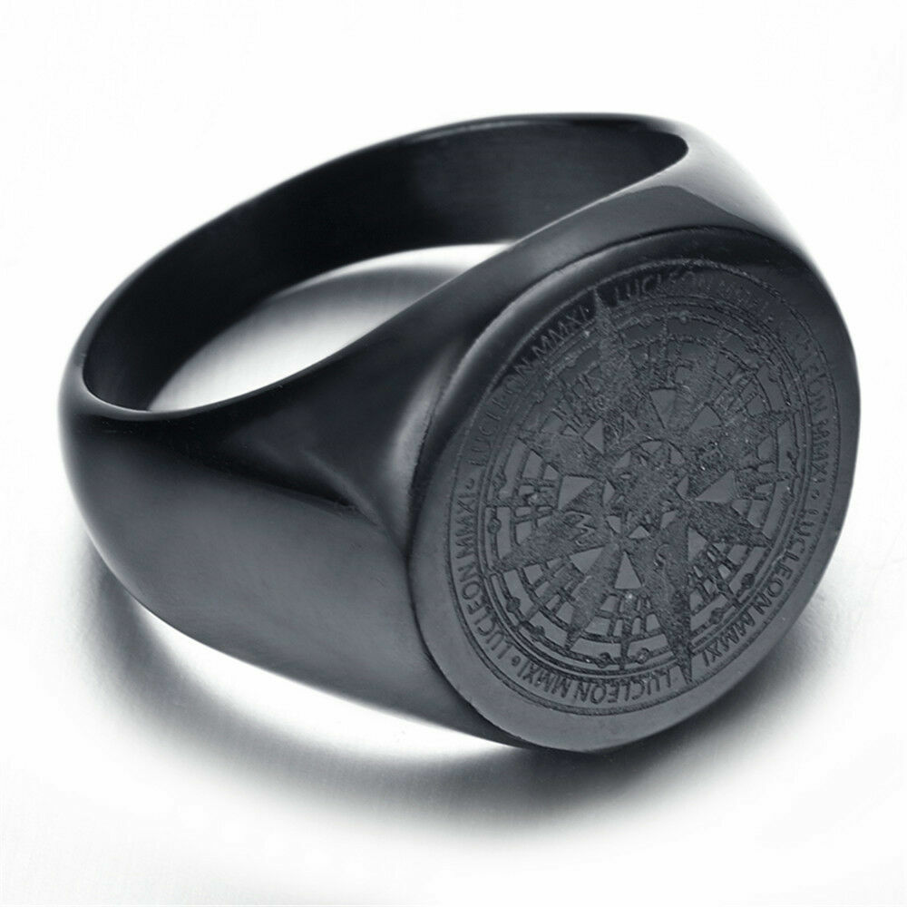 Matte Compass Black Ring - Stainless Steel Black IP Biker Ring
