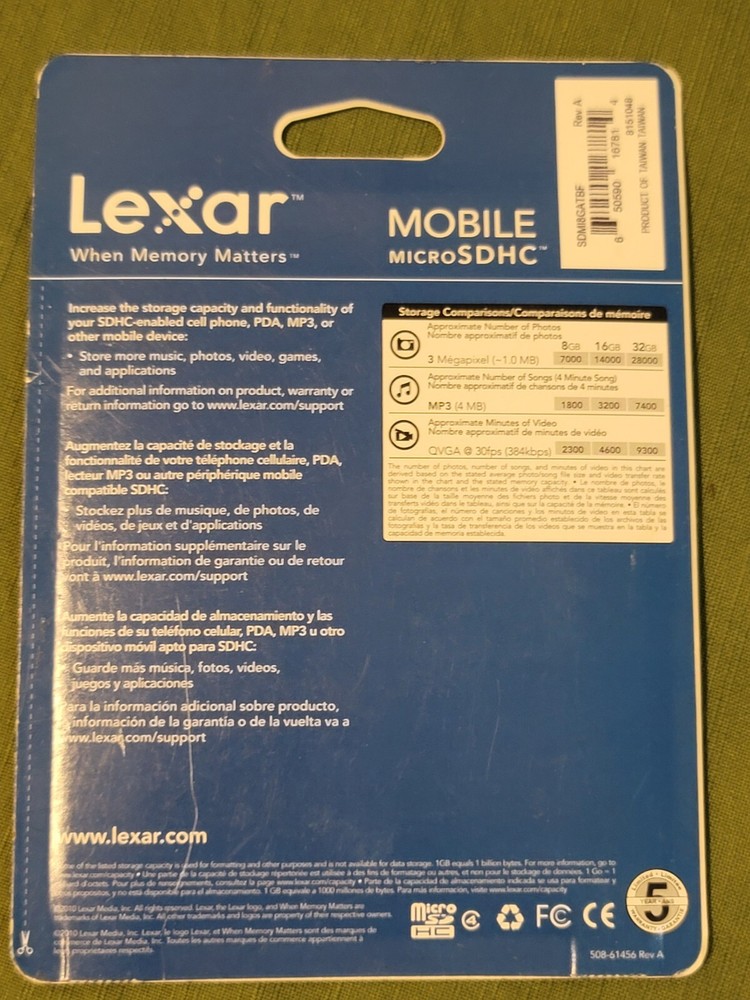 Lexar Mobile Micro SDHC 8 GB Class 10 NEW Sealed.