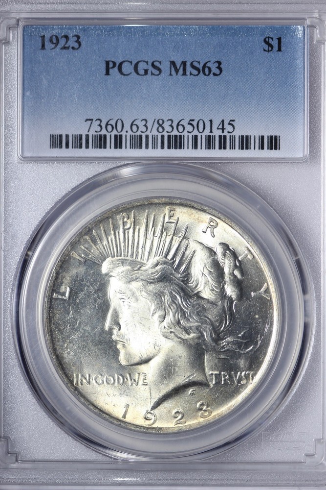 BU 1923 Peace Silver Dollar PCGS MS63 JJFB