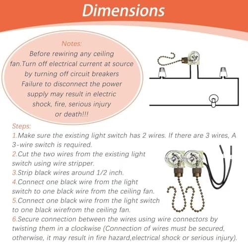 Zing Ear ZE-109 Fan Chain Pull Switch - 2PCS On-Off Speed Ceiling Fan Chain,