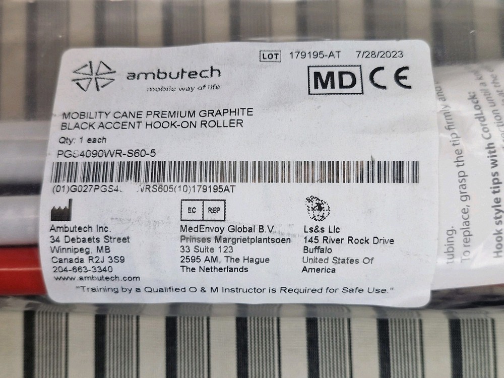 AmbuTech 5ft Premium Graphite Mobility Cane Black Accent Roller Tip NOS