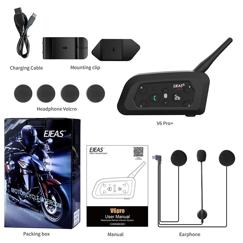 EJEAS V6 PRO +/PLUS Motorcycle Helmet Bluetooth Intercom Headset with 800M BT UK