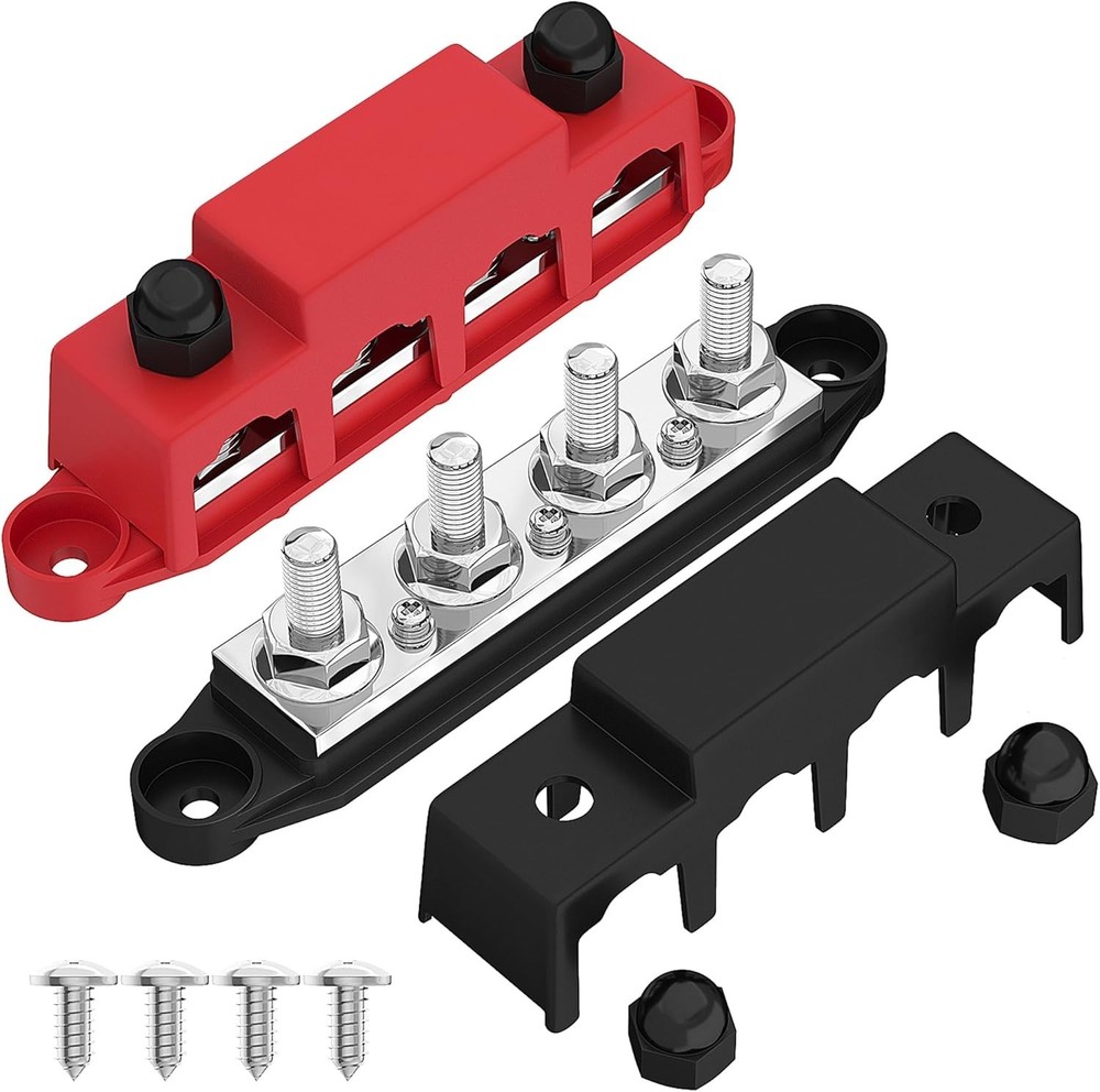 Bus Bar 12V Power Distribution Block - 4 x 3/8" Studs