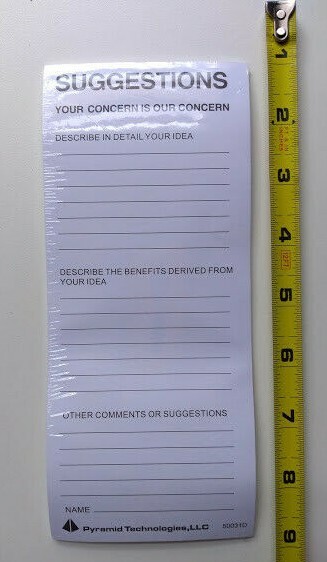 5 Pack - Boxes of Suggestion Forms 3 5/8"x 8" (750 Forms Total)