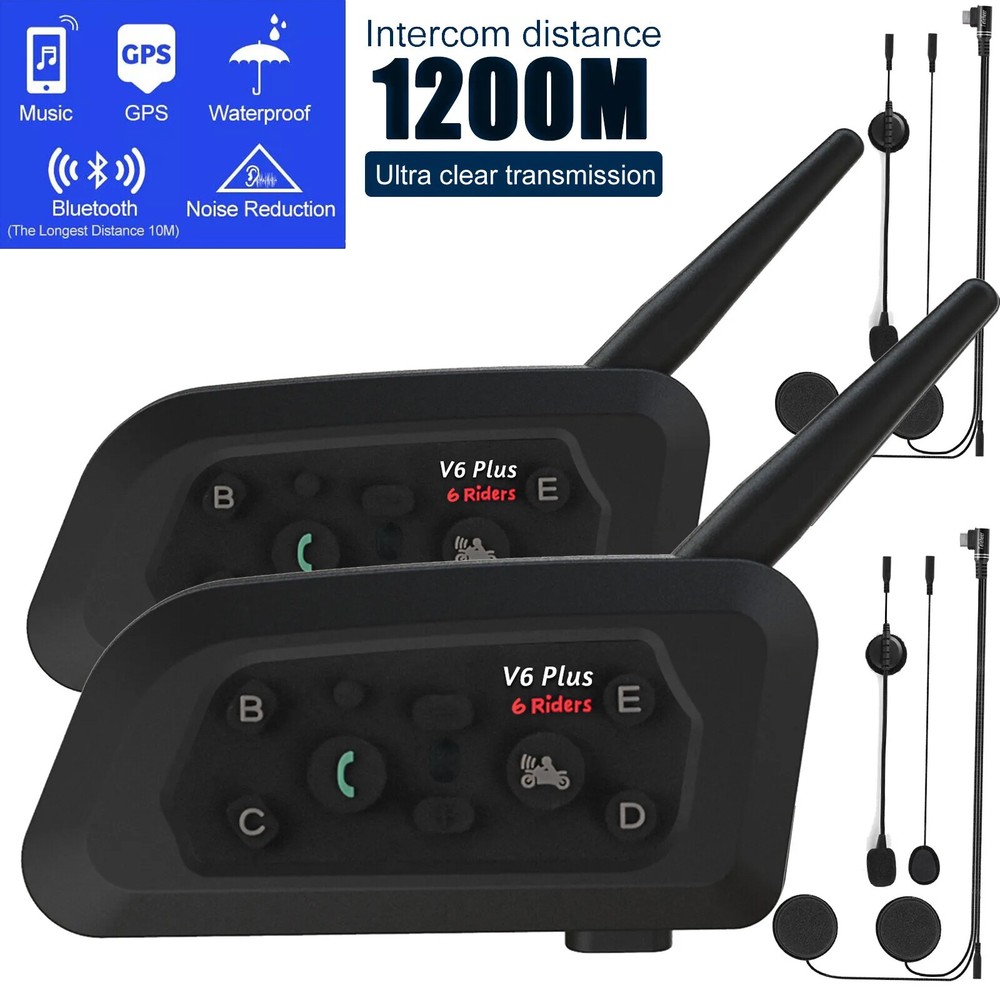 2PCS V6 Pro Motorcycle Helmet Bluetooth Headset 6 Riders Communication System