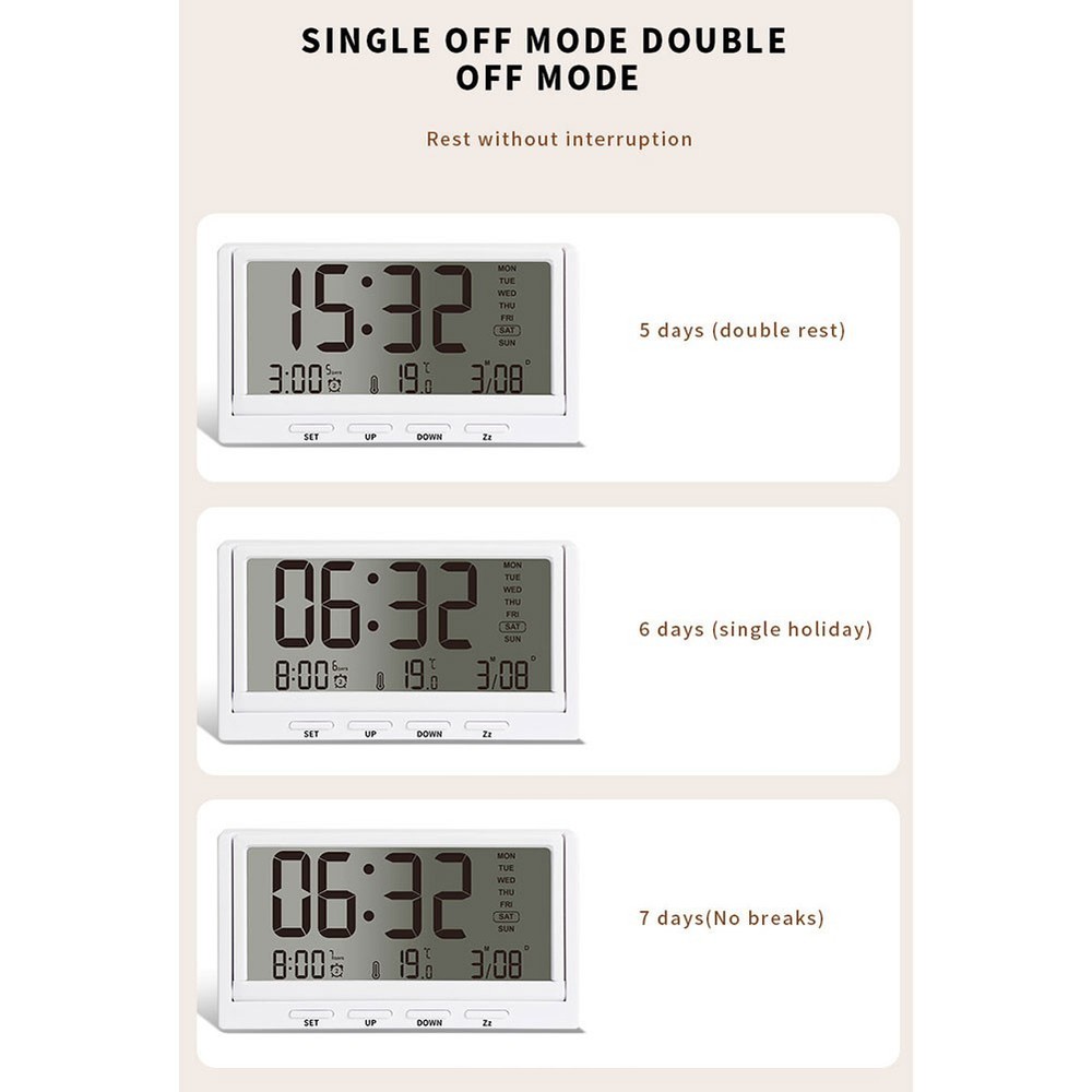 Desktop Digital Alarm Clock with Three Alarms Temperature Date Week Display