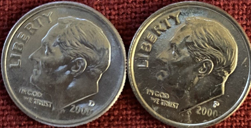 2000 P & D Roosevelt Dime Pair Choice/Gem Bu Set