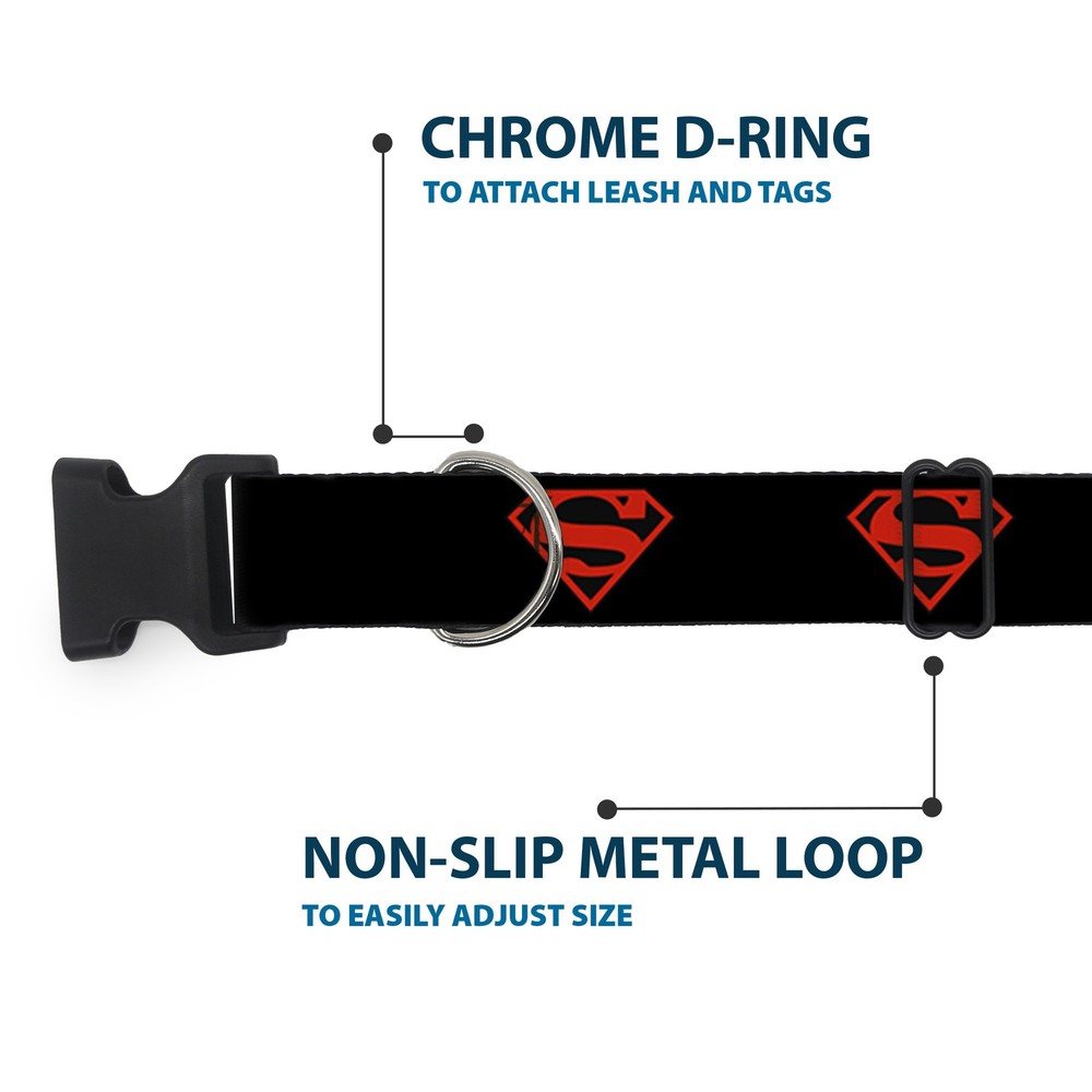 Plastic Clip Collar Superboy Shield Black/Red Medium 11-16.5"