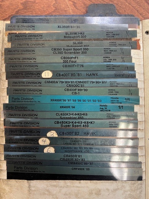 Older Honda motorcycle microfische card lot