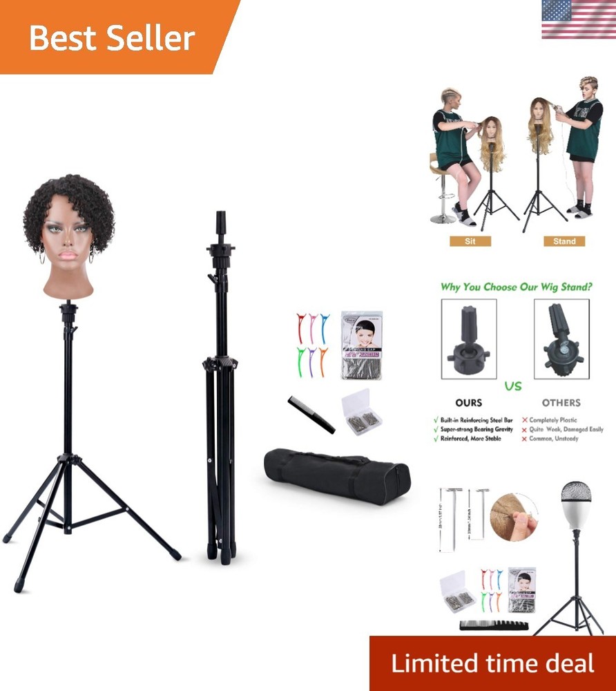 Adjustable Wig Stand Tripod with Reinforced Holder & Training Accessories