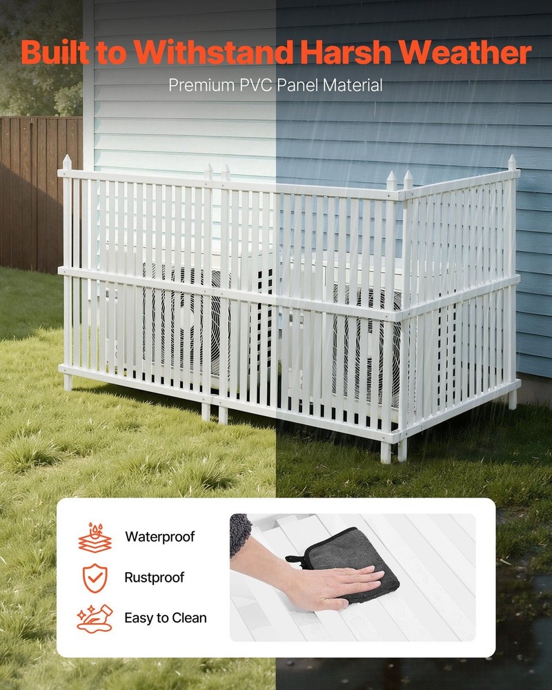3-Panel Vinyl Privacy Screen: 36x45in, 19.7in Galvanized Stakes, White