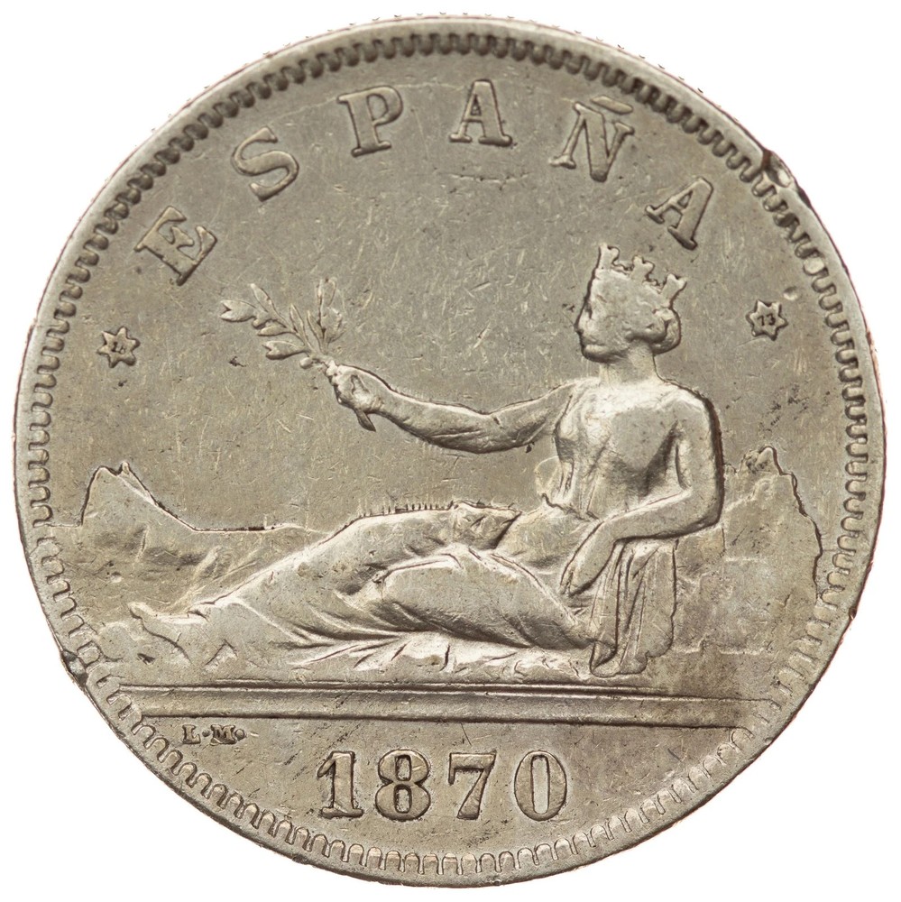 Spain - 2 Pesetas 1870 D.E. .M. - Silver