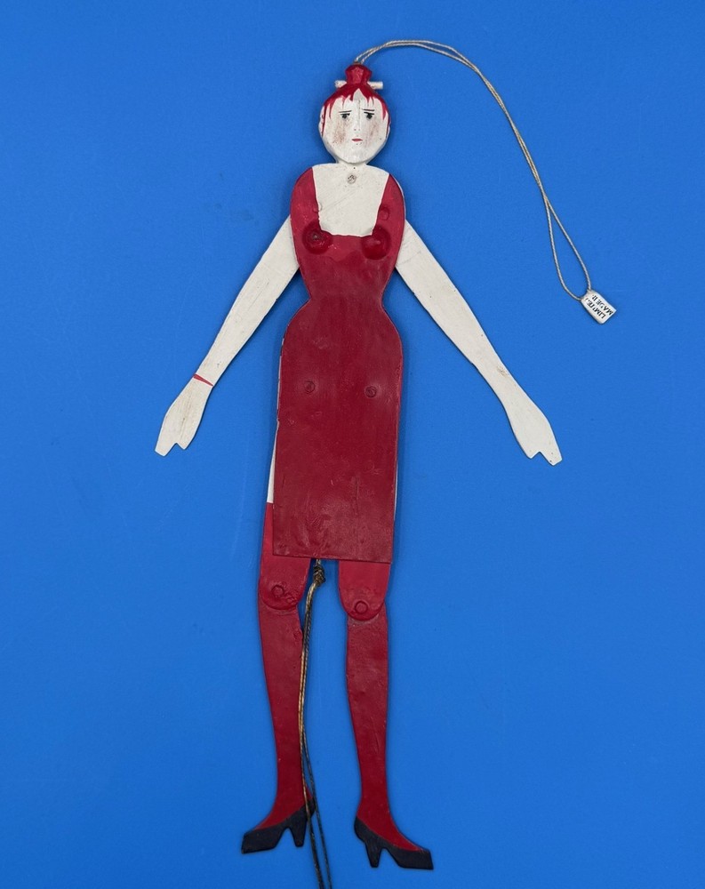 PAINTED METAL "JUMPING JILL" PULL STRING TOY FIGURE