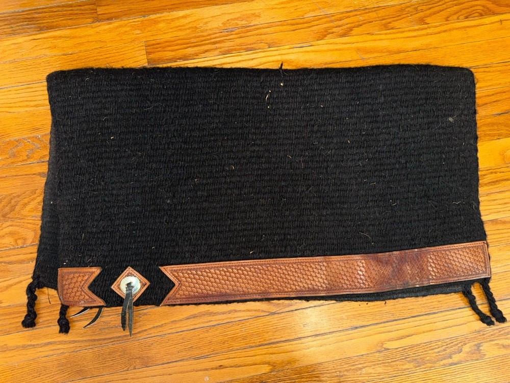 Unknown Brand Black With Leather Western Saddle Pad Horse Size