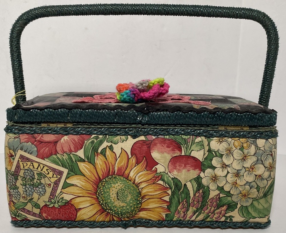 Sewing Basket Box Notions Kit Garden Check 48