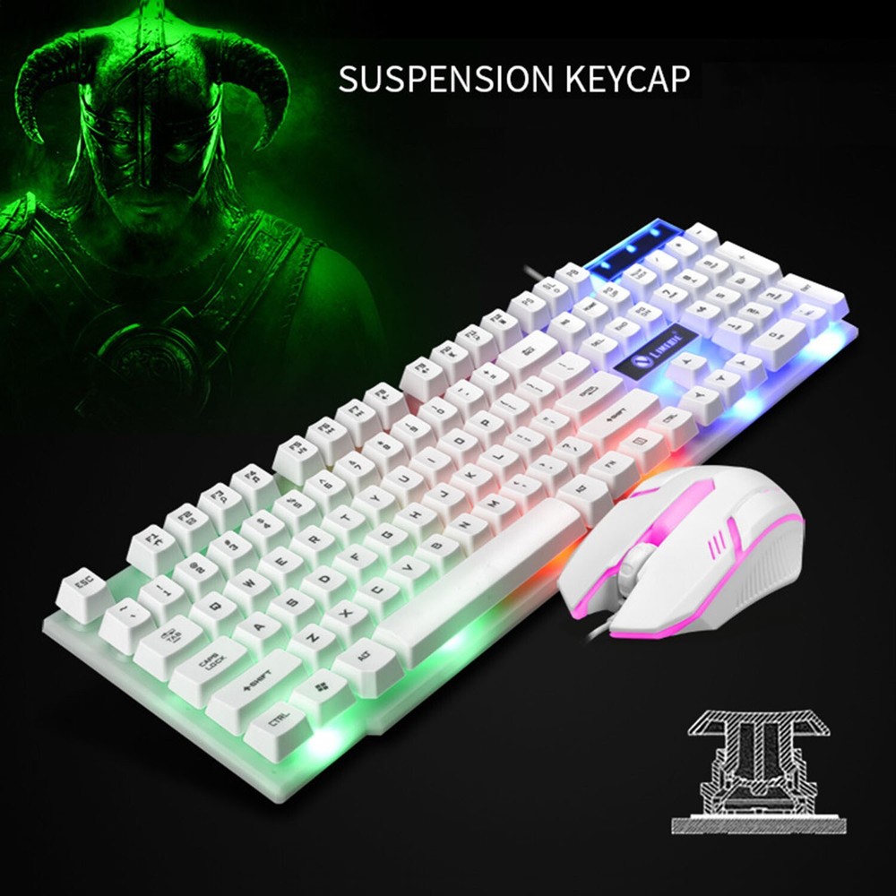 Computer Desktop Gaming Keyboard and Mouse Mechanical Feel LED Light Backlit