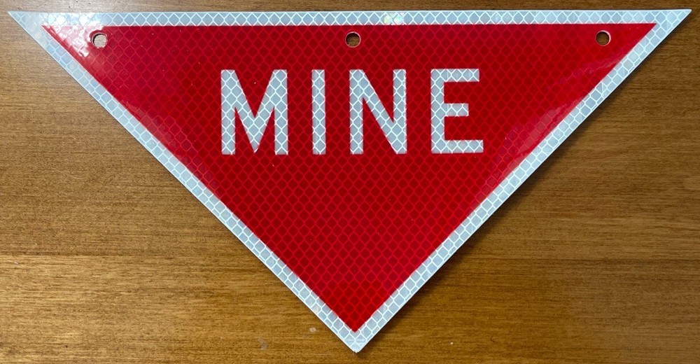 USGI Reflective Triangular MINE Warning Sign 11.5" x 5.75" NOS
