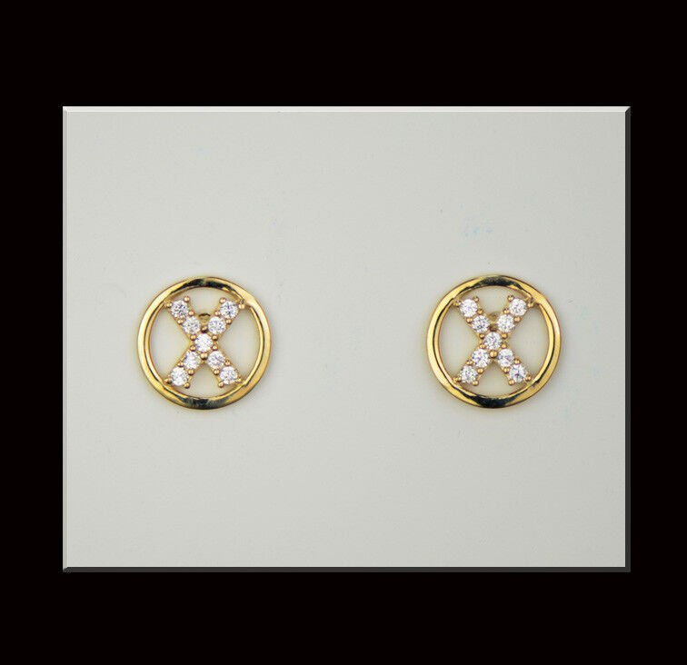 14k Yellow or White Gold Round Initial Letters CZ Stud Earrings