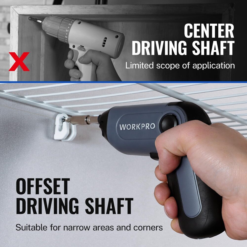 WORKPRO 3.6V Electric Cordless Screwdriver Offset Driving Shaft Screw Gun 22 Bit