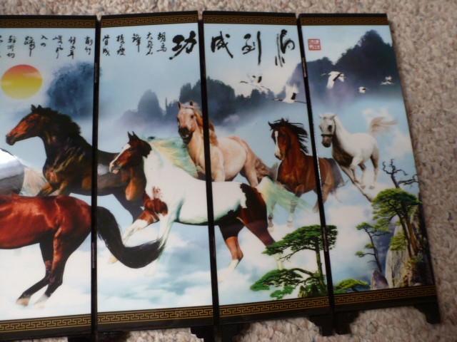 :) Chinese Tabletop 6-panel lacquered screen-Horses-9x18-Just Beautiful!!