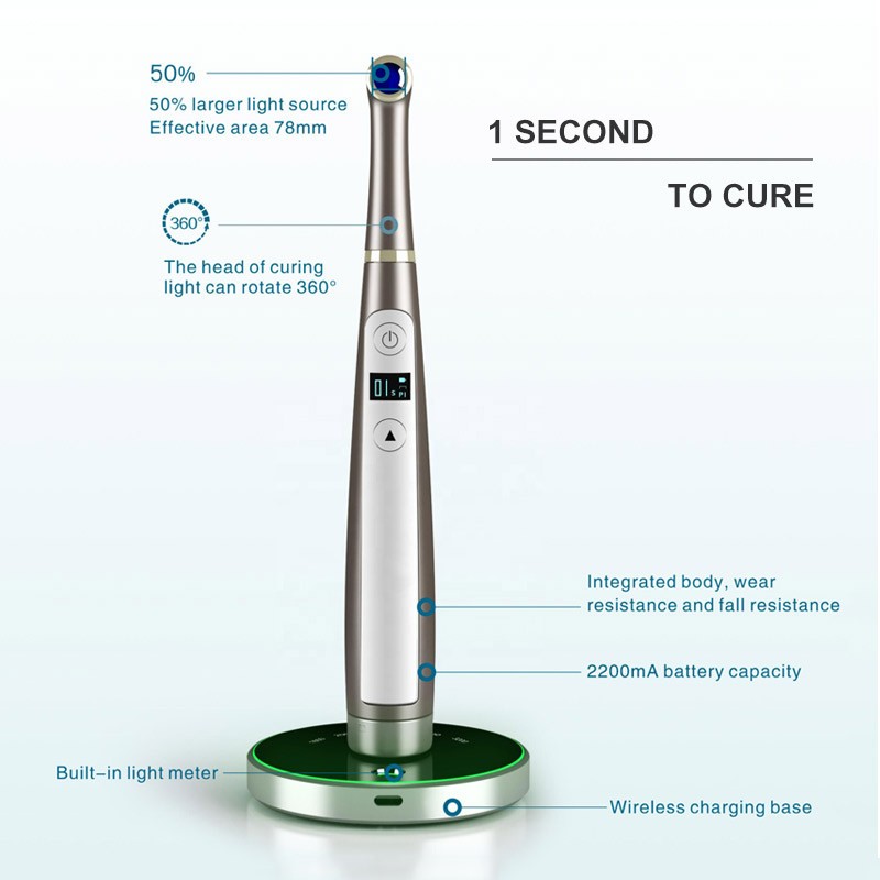 Dental Wireless LED Curing Light 1 Second Curing 3200mW/cm² with 4 Powerful LEDs