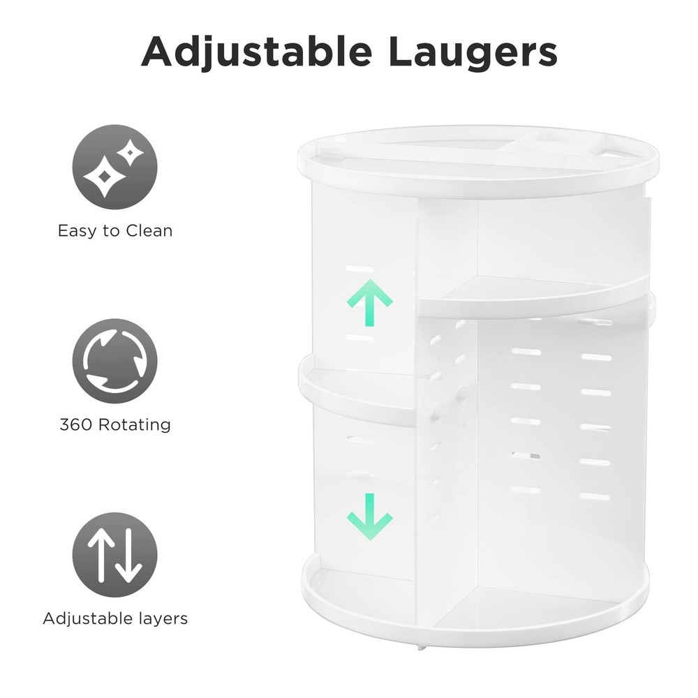 HBlife 360 Rotating Makeup Organizer Adjustable Carousel Large Large, White