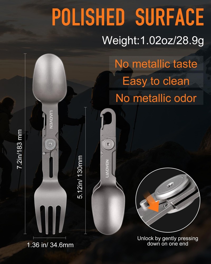 (2Pack) Titanium Spork 3 in 1 Folding Fork and Spoon Eco-Friendly Ultralight ...