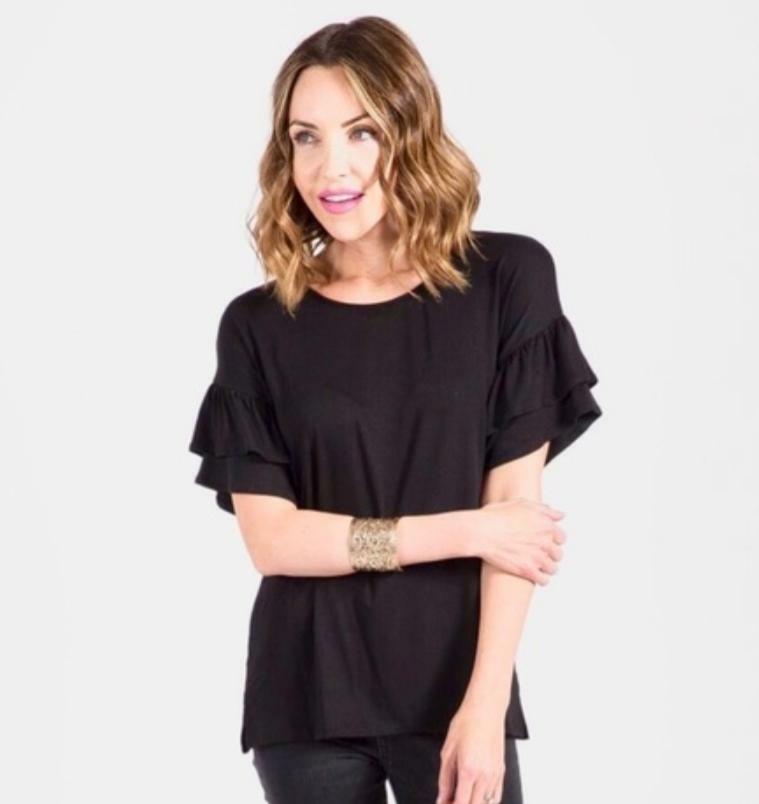 Frill Sleeve Top - Black
