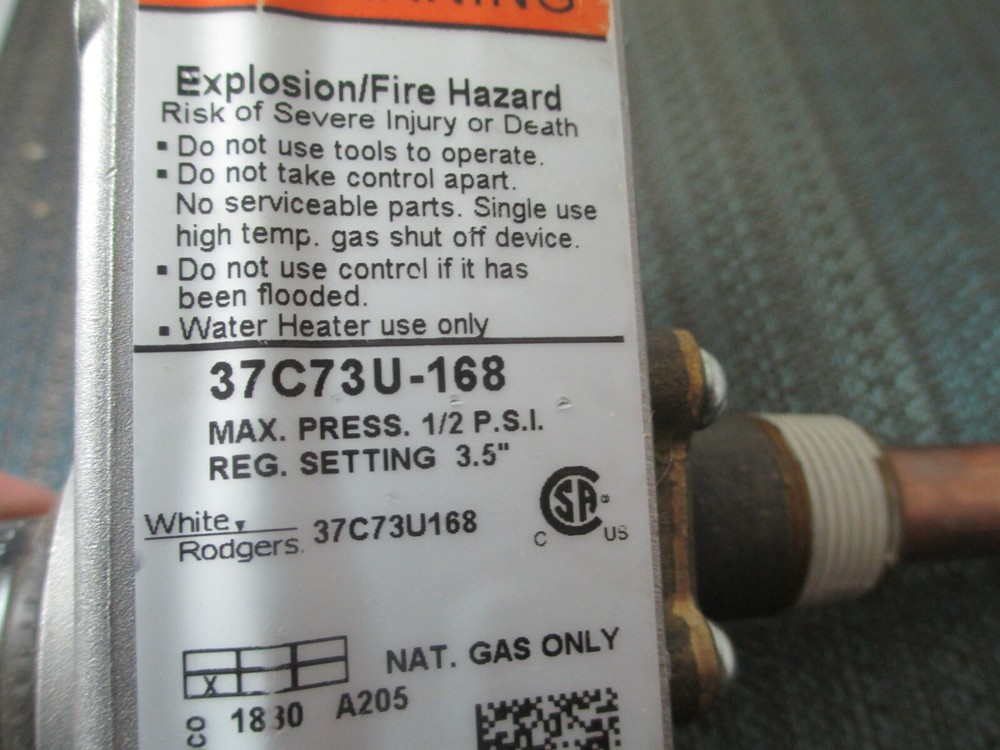 White Rogers 37C73U-168 Water Heater Control Valve NEW!