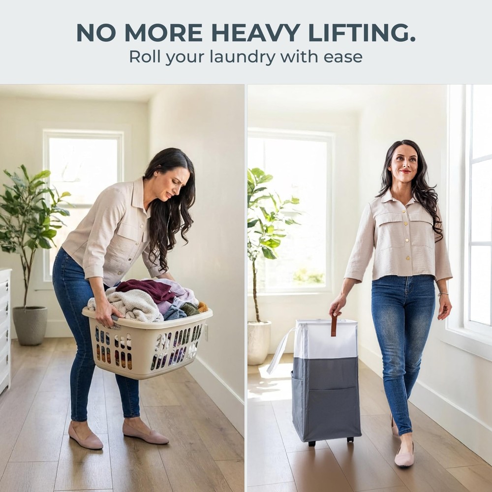 Laundry Basket with Wheels – Foldable, Space-Saving, Fabric Slim Laundry H