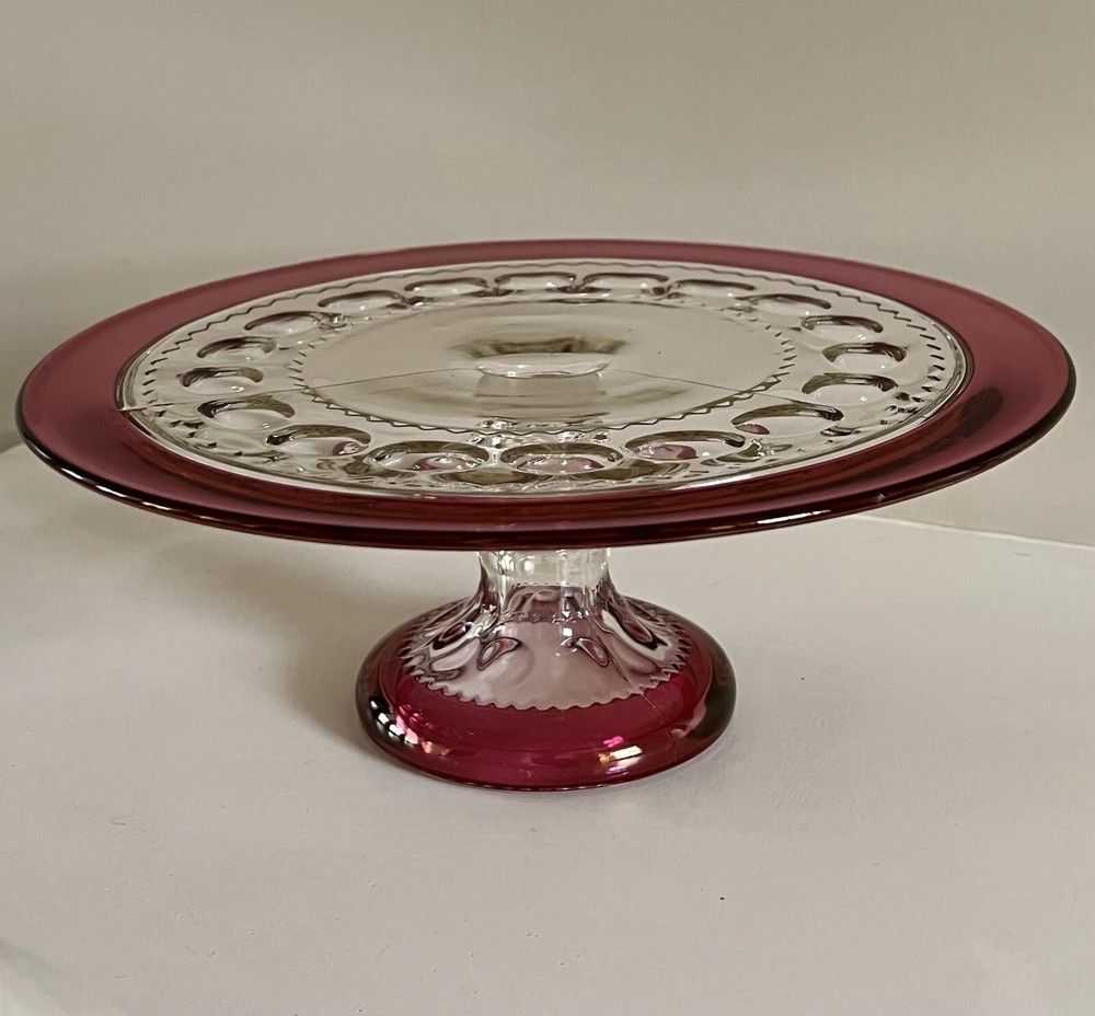 Tiffin Glass King's Crown Ruby Flashed Pedestal 12" Cake Stand