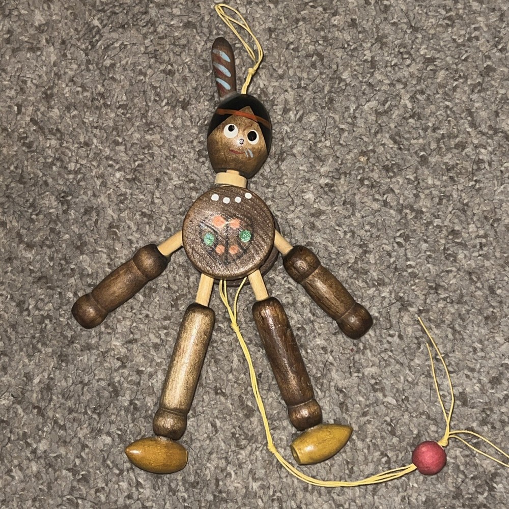 Hand Painted Wood Native American Pull String Jumping Dancing PUPPET ORNAMENT