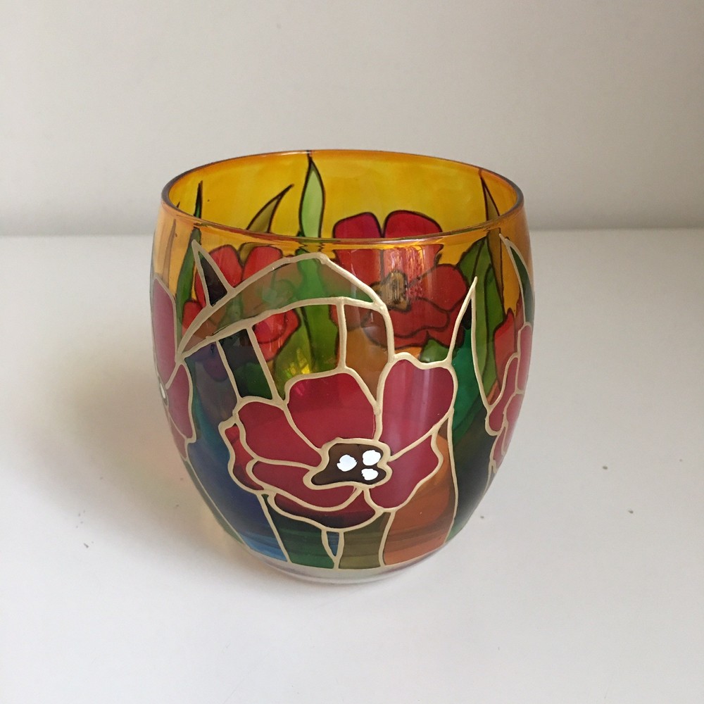 Vintage Hand Painted Floral Glass cup