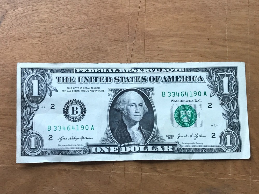 Miscut 2021 Washington One Dollar Bill Error Note - Misaligned Print $1 Currency