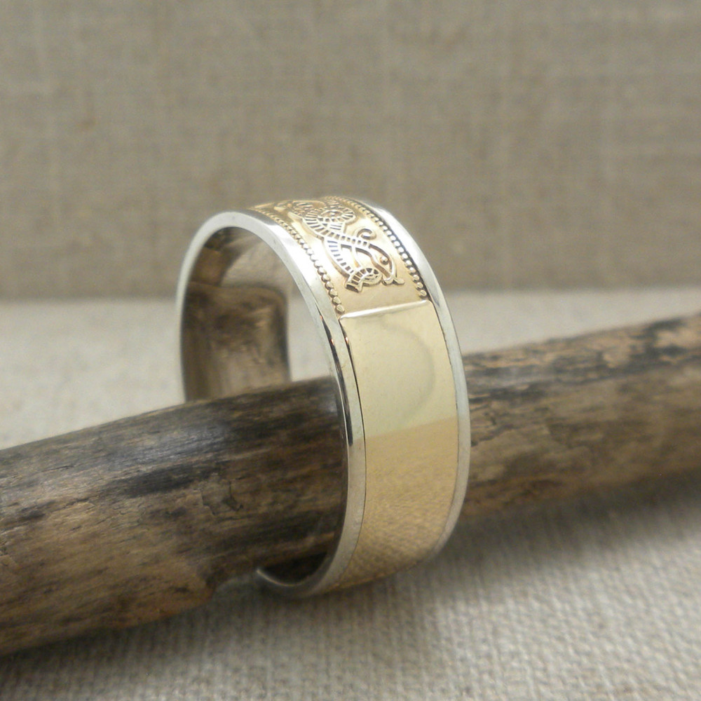 Silver & 10K Celtic Warrior Shield Wedding Ring Irish made BORU 12.25
