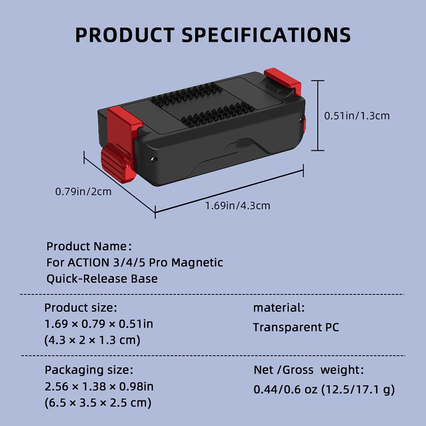 Magnetic Quick-Release Base Quick-Release Adapter 1/4" for DJI ACTION 3/4/5 Pro