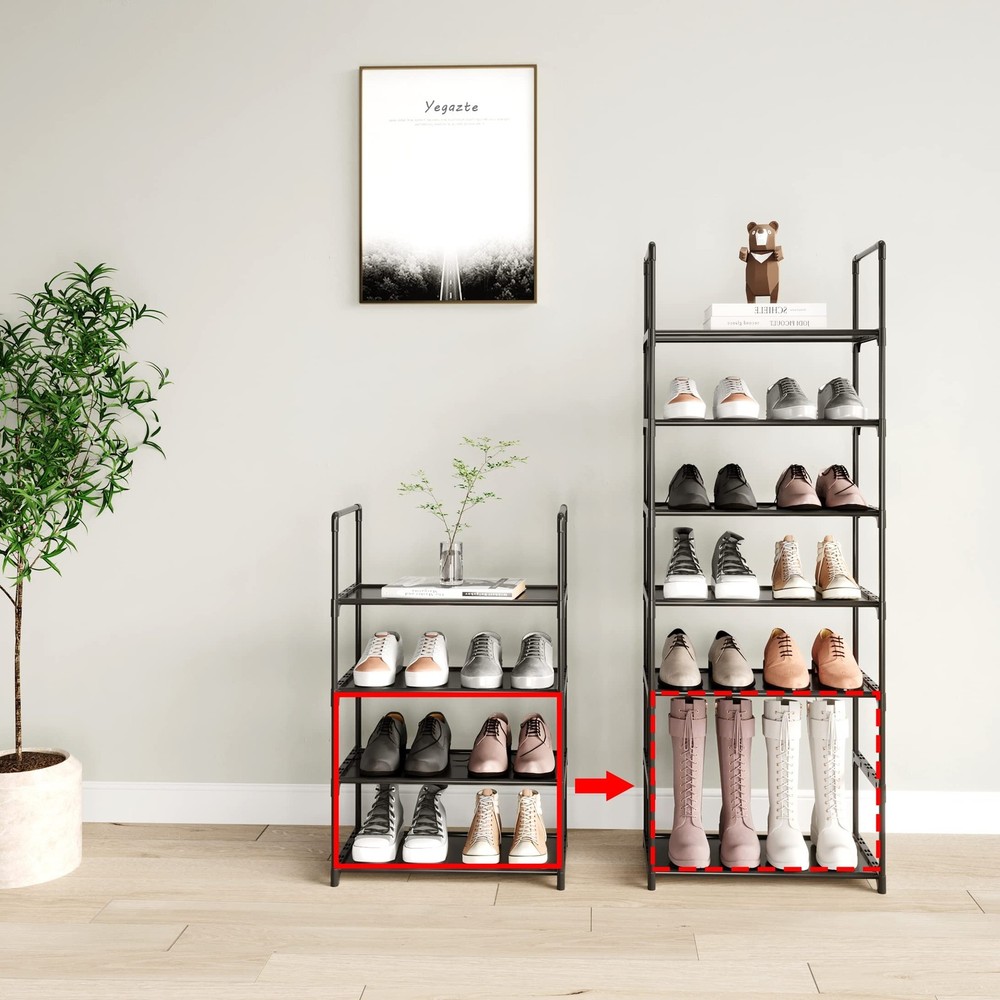 Yegazte Upgrade Stackable Small Shoe Rack, 4-Tier Shoe Shelf Storage Organize...
