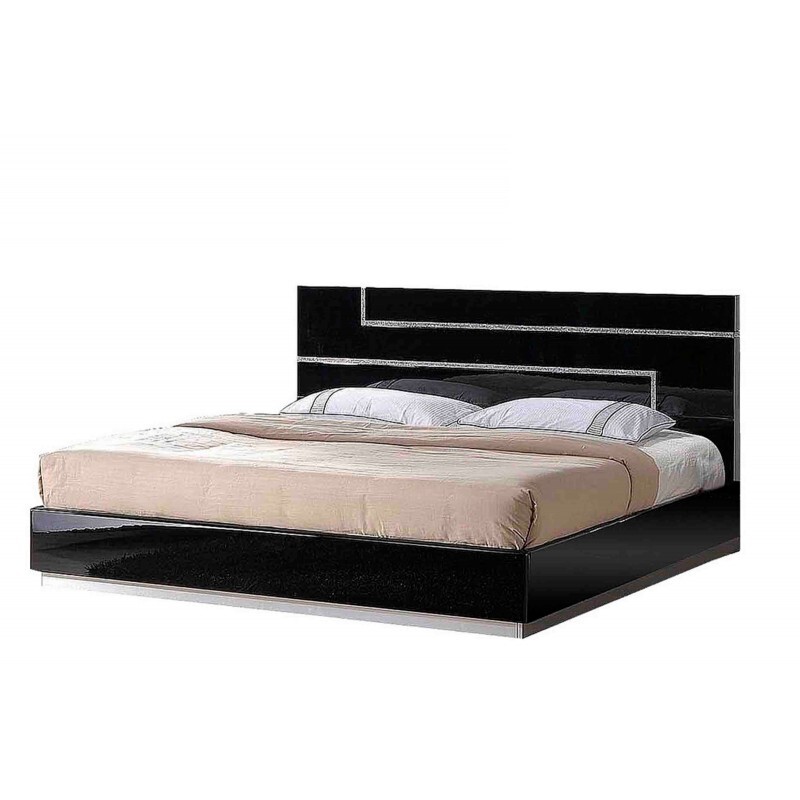 Modern 2PC Cal King Bedroom Set, Lacquer Finish Platform Bed with Nightstand