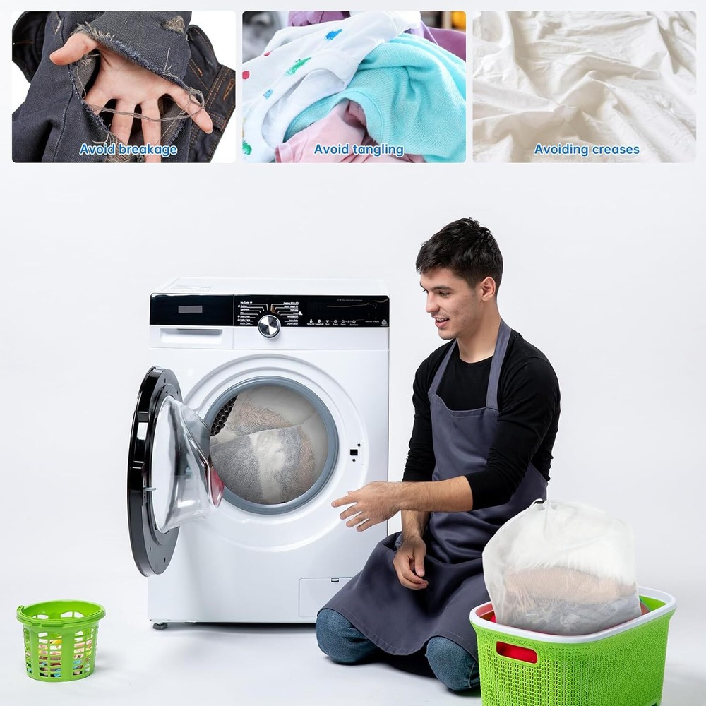 2x Extra Large Drawstring Laundry Bag Solid Mesh Material Mesh Laundry Bag White