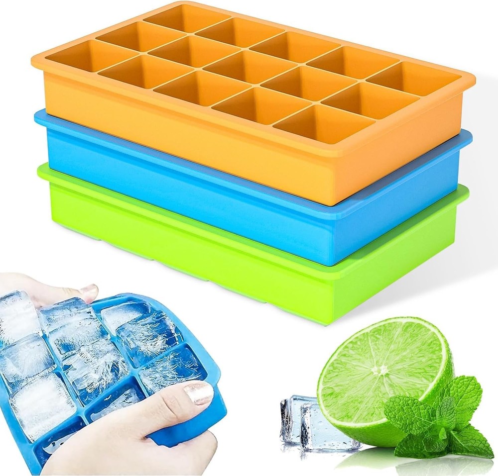 3 Pack Silicone Ice Cube Trays 1.2" Perfect Square Molds 1oz 2 tbsp per Well